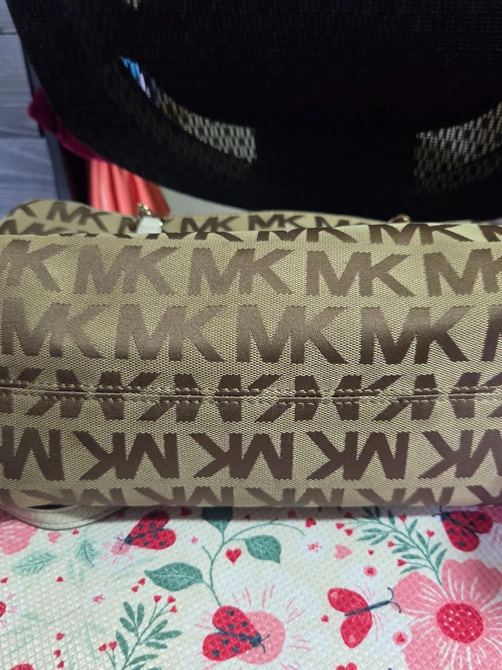 Michael Kors Tan/Brown MK Logo Tote with Chain-Detail Straps